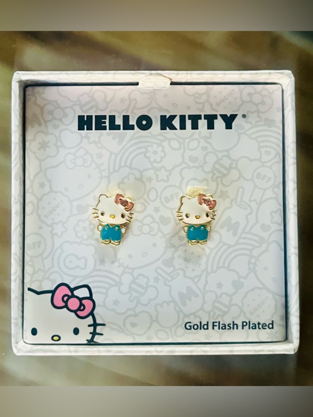 Hello Kitty Earrings, Gold Plated, New in Box